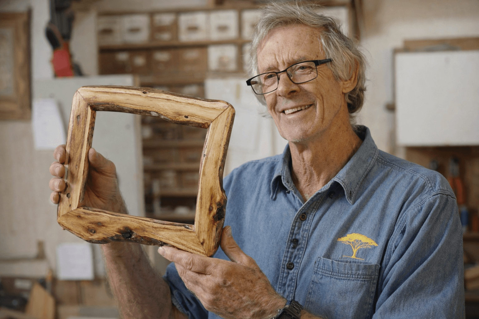 A handcrafted rustic picture frame made from natural driftwood